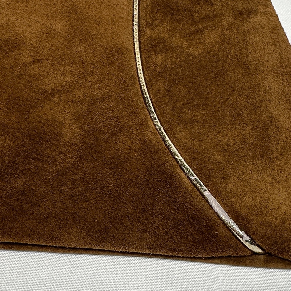 Brown Suede & Leather Zippered Clutch Bag with Gold Front Line Italy Vintage - Picture 6 of 8